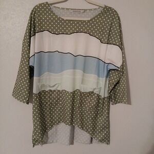 Miss Look Women's Tunic NWOT Sz S  Greenw/White Polka Dot & Multi-Color S...